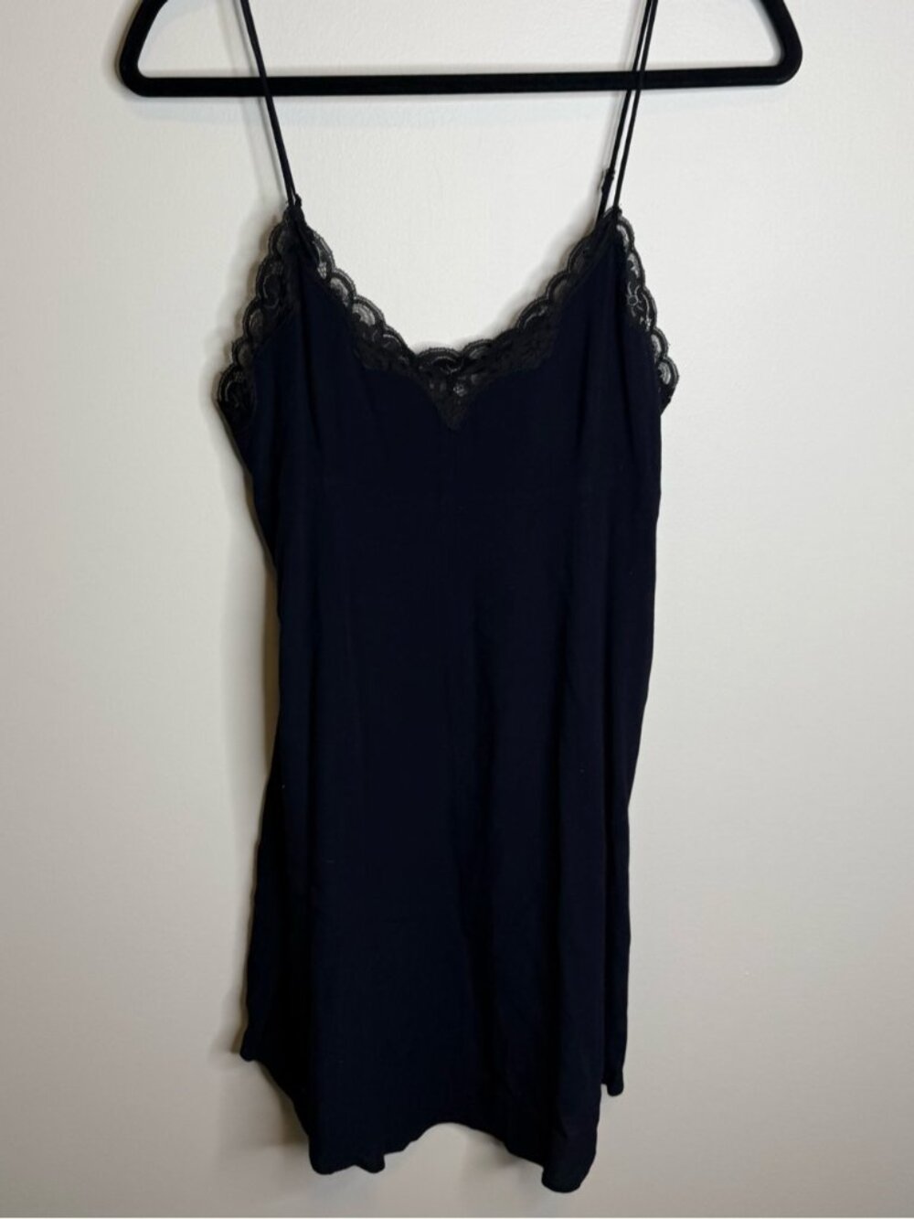 Aritzia wilfred Black blue Lace-Trim Mini Slip Dress size small